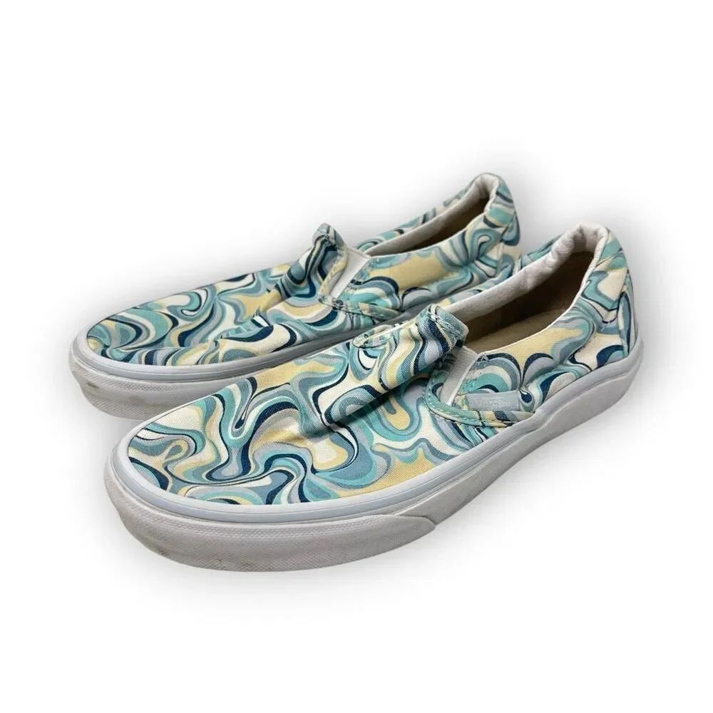 Vans Slip On Swirl Turquoise Skate Shoes Sneakers Women’s Size 6.5